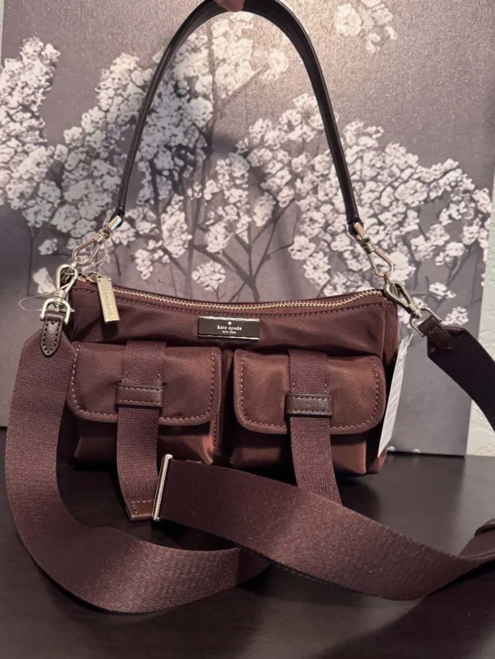 NWT Kate Spade Carter Cargo Nylon Messenger Crossbody Many Pockets in Hot Fudge